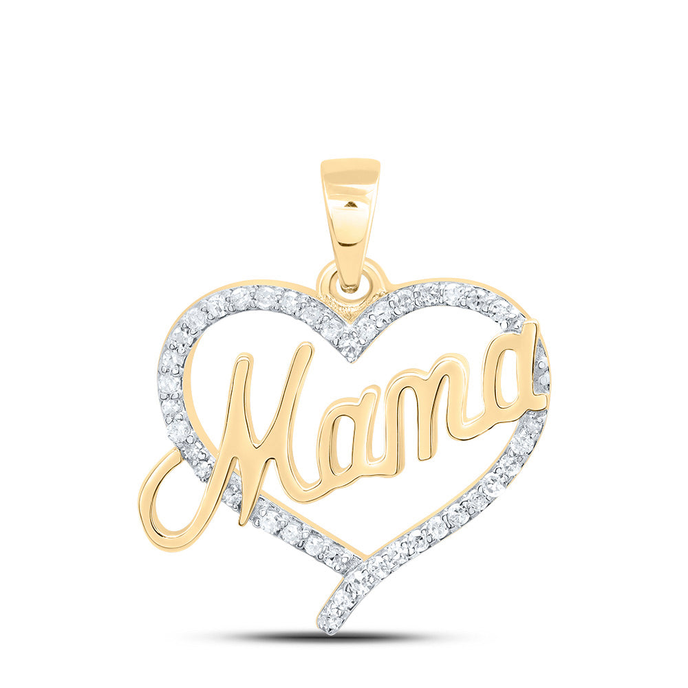 10kt Yellow Gold 1/6 Cttw Natural Diamond Mama Heart Pendant