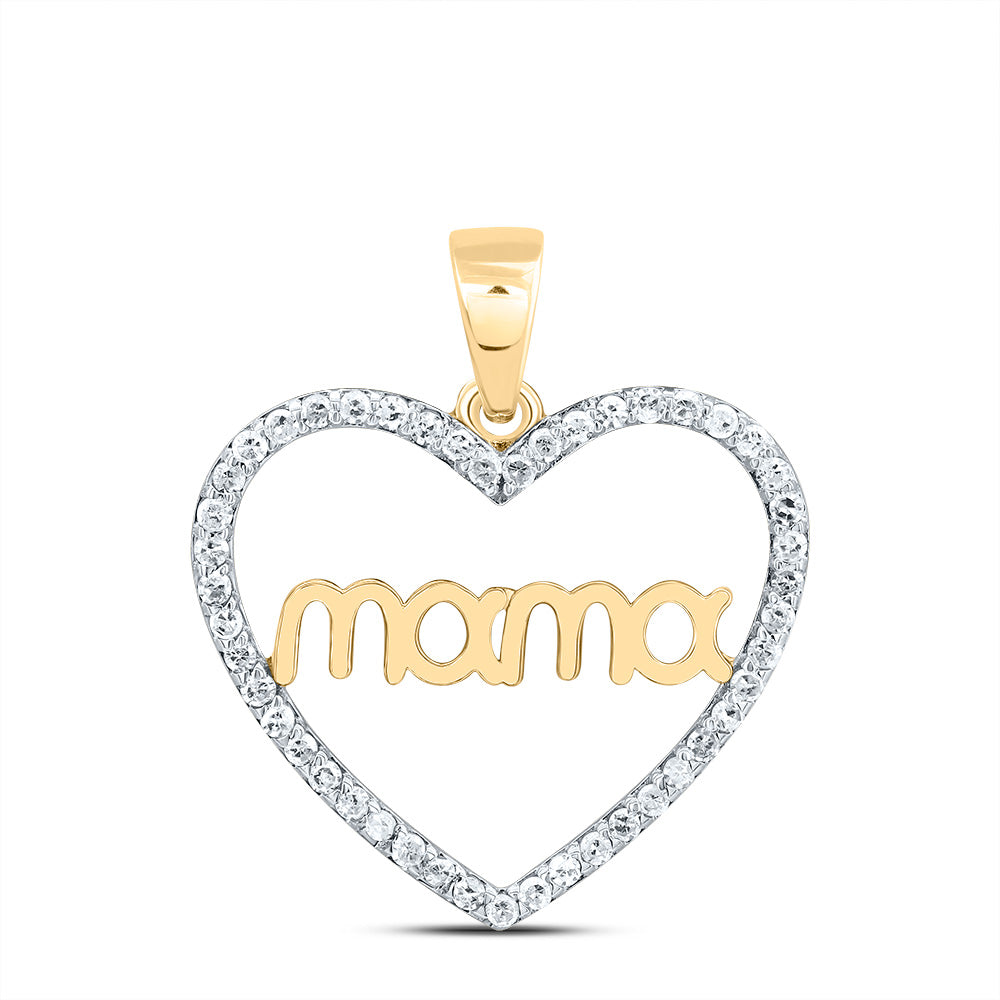 10kt Yellow Gold 1/5 Cttw Natural Diamond " Mama" Heart Pendant