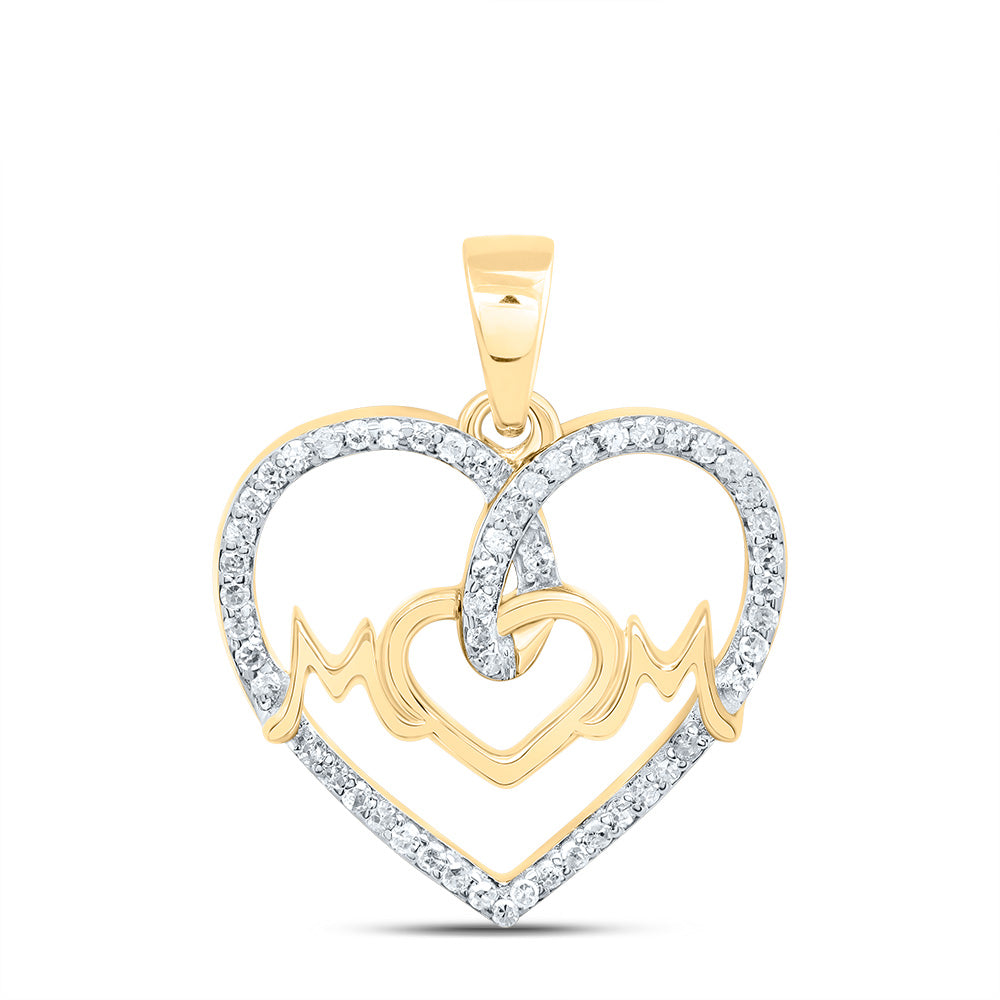 10kt Yellow Gold 1/6 Cttw Natural Diamond " Mom" Heart Pendant
