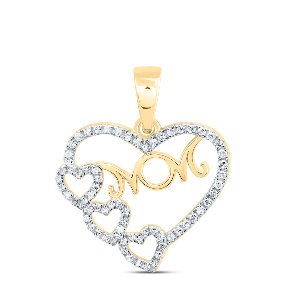 10kt Yellow Or Rose Gold Natural Diamond "mom" Heart Pendant
