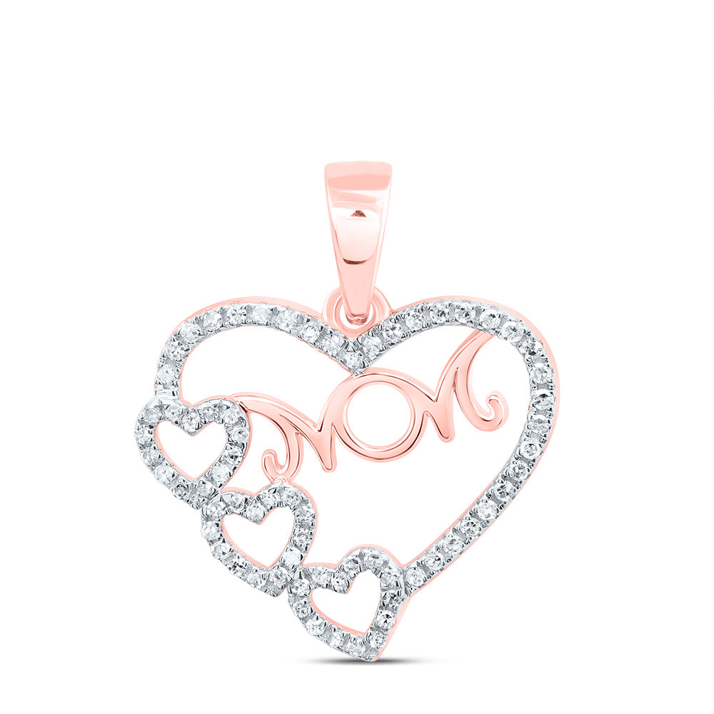 10kt Yellow Or Rose Gold Natural Diamond "mom" Heart Pendant