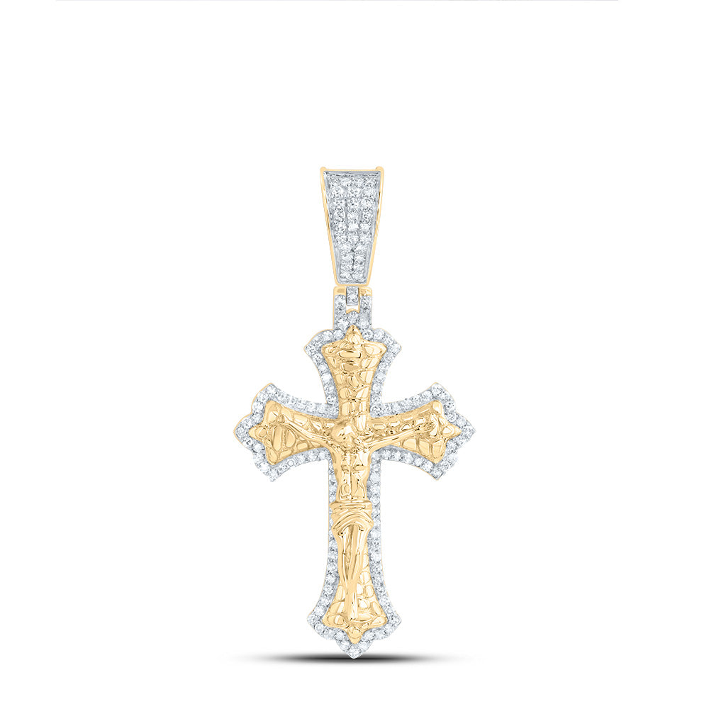 10kt Yellow Gold 3/8 Cttw Diamond Jesus Cross Mens Charm