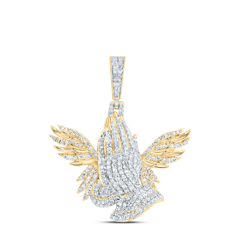10kt Yellow Gold 1 Cttw Diamond Wings Praying Hand Mens Charm