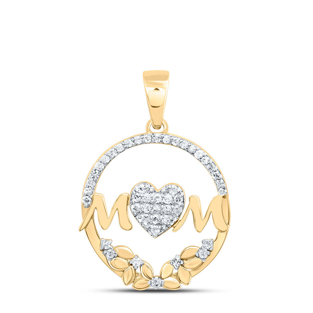 10kt Yellow Or Rose Gold Natural Diamond "mom" Heart Pendant