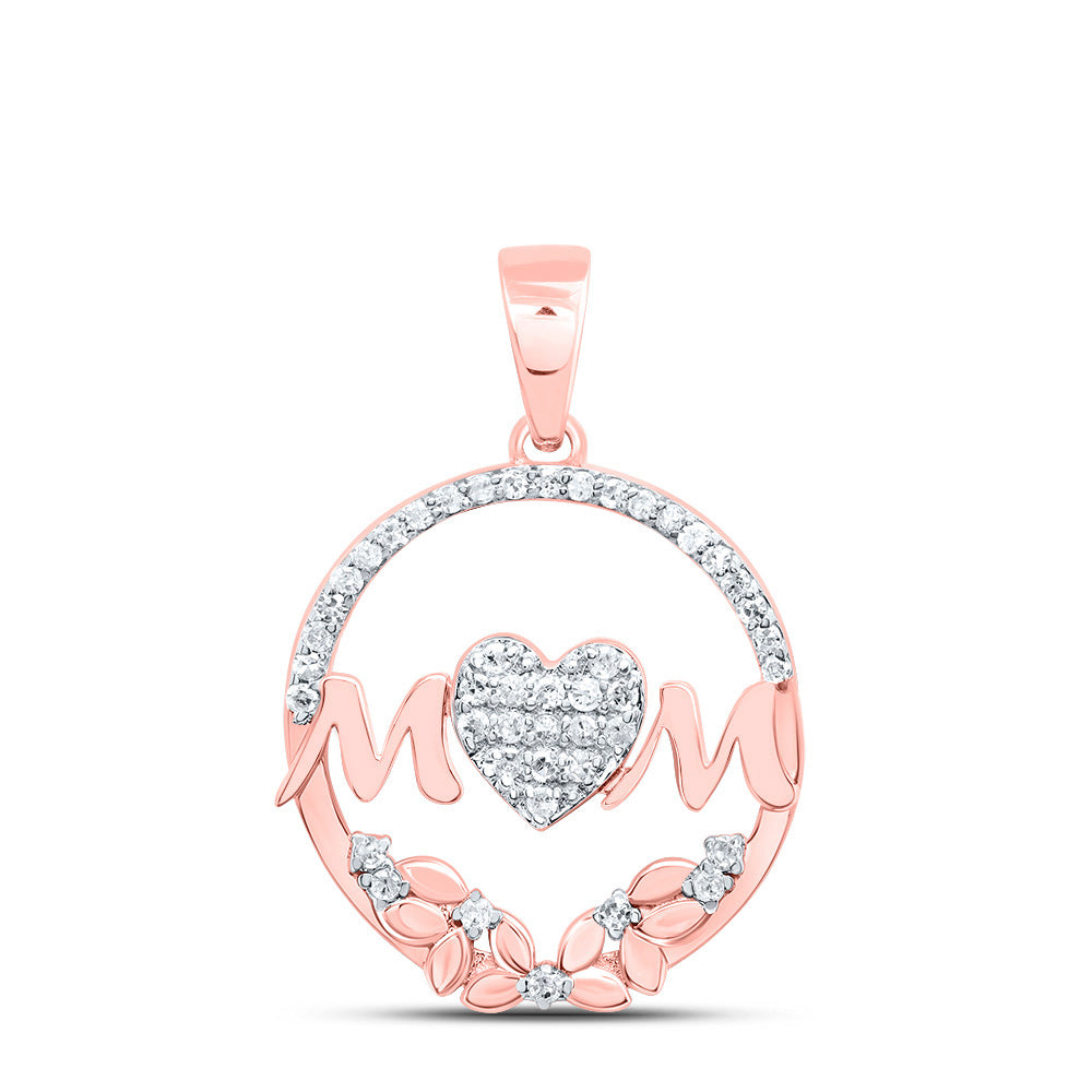10kt Yellow Or Rose Gold Natural Diamond "mom" Heart Pendant