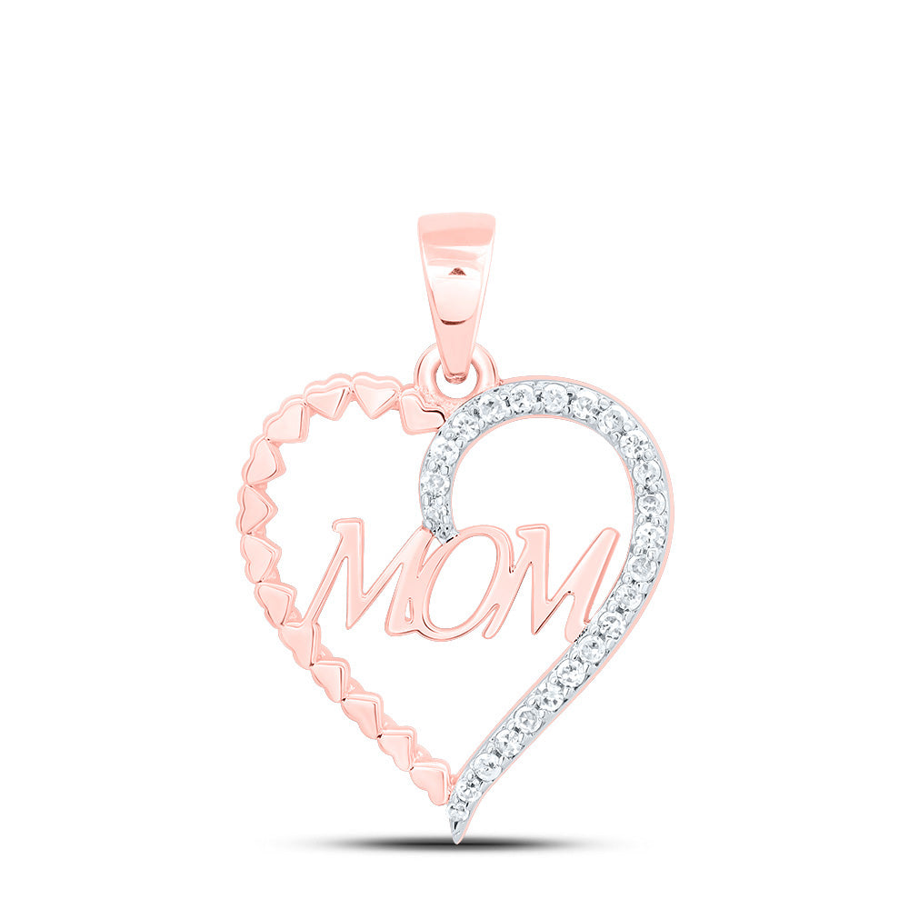 10kt Yellow Or Rose Gold Natural Diamond "mom" Heart Pendant