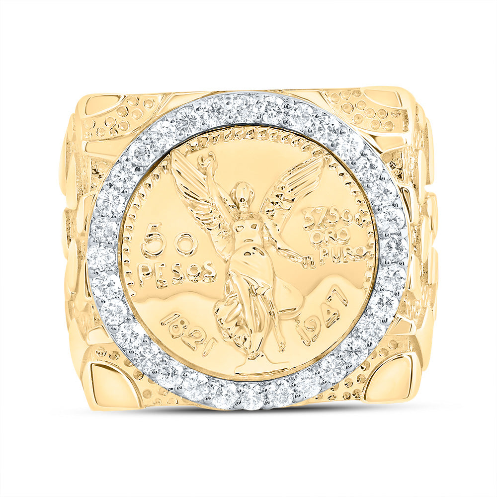 10kt Yellow Gold 5/8 Cttw Diamond Centenario Mens Ring, Men Size: 8-12