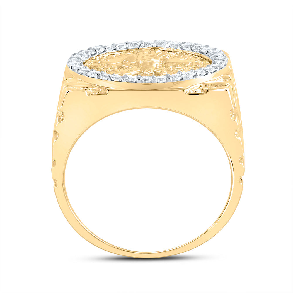 10kt Yellow Gold 5/8 Cttw Diamond Centenario Mens Ring, Men Size: 8-12