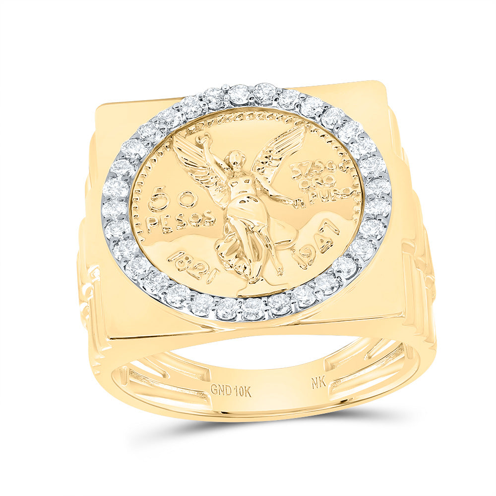 10kt Yellow Gold 5/8 Cttw Diamond Centenario Mens Ring, Men Size: 8-12