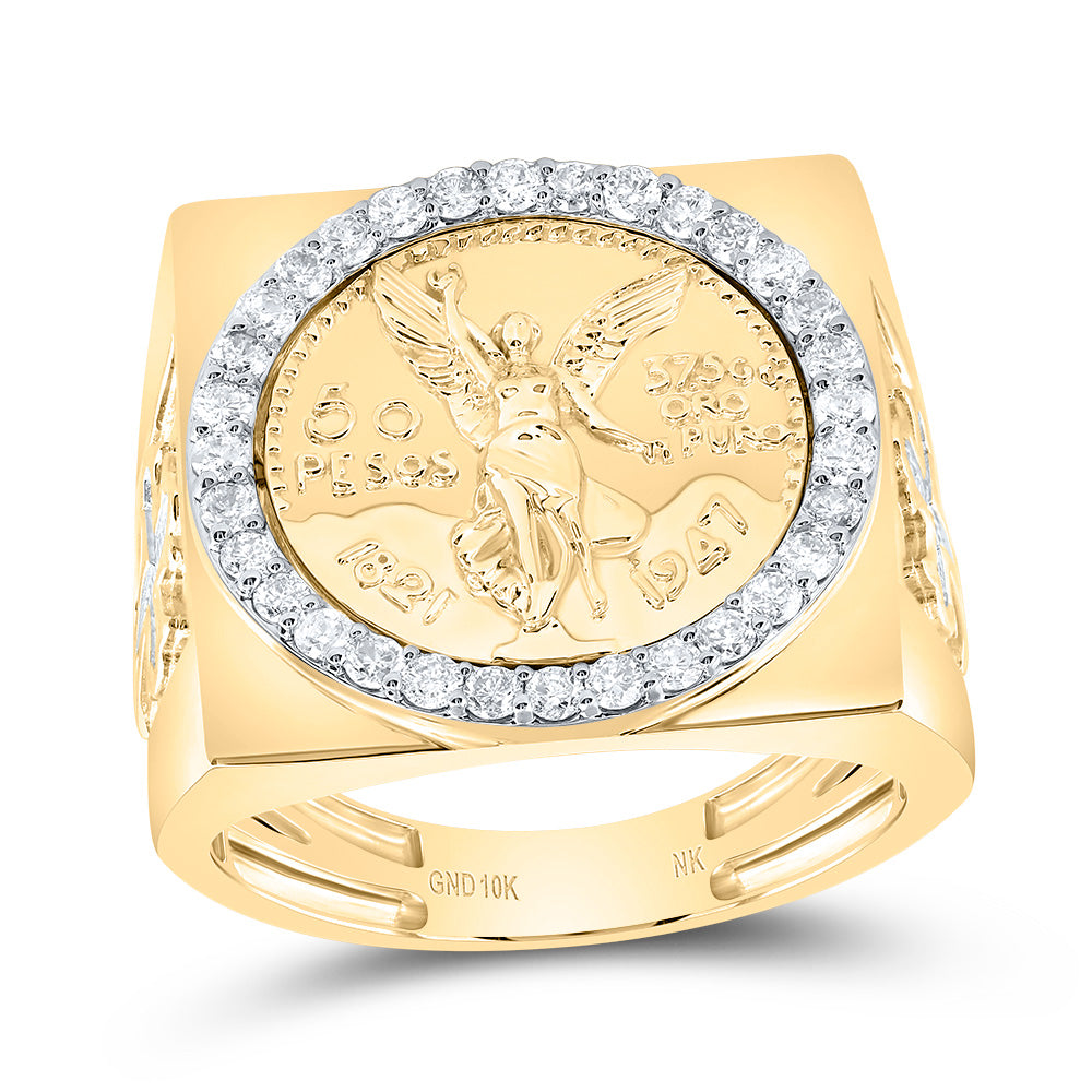 10kt Yellow Gold 5/8 Cttw Diamond Centenario Mens Ring, Men Size: 8-12
