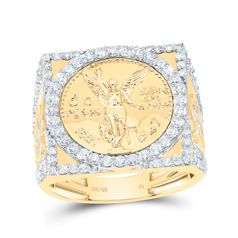 10kt Yellow Gold 1 1/2 Cttw Diamond Centenario Mens Ring, Men Size: 8-12
