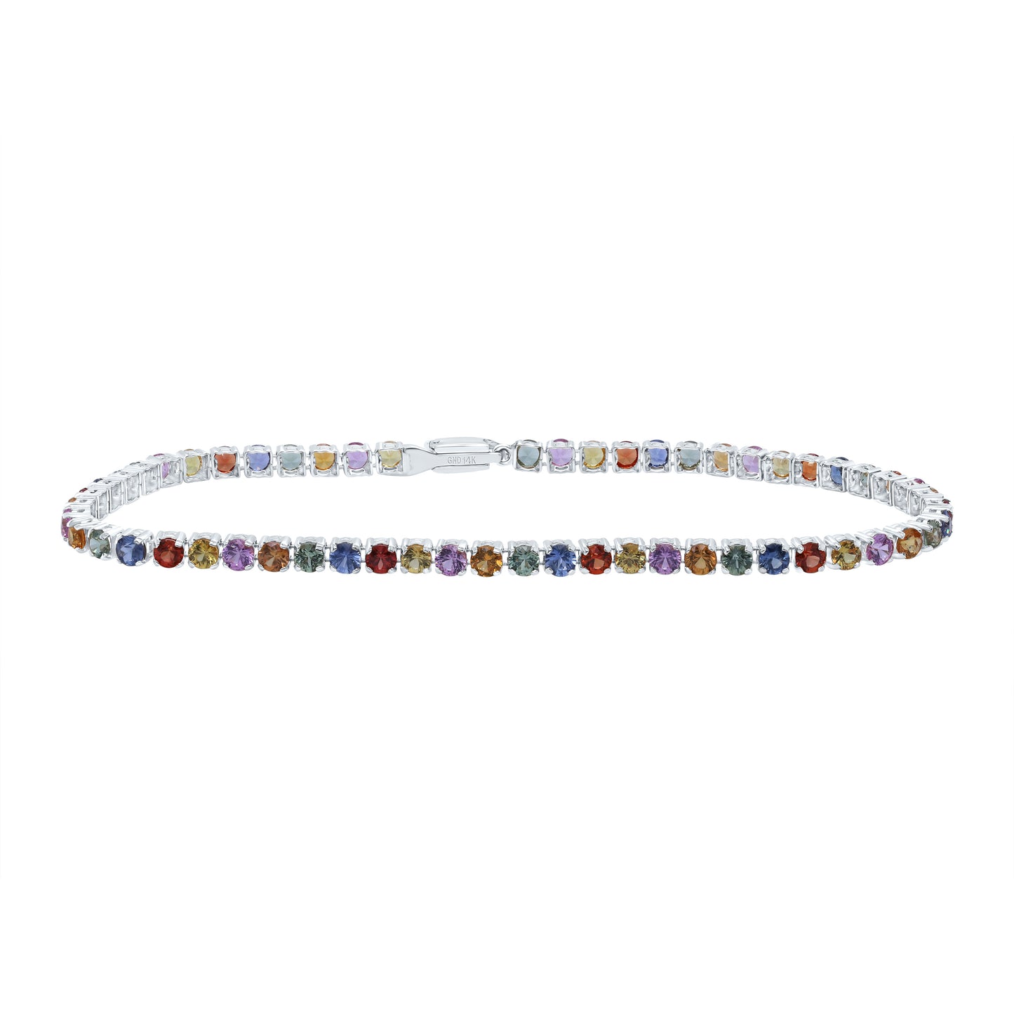 14kt White Gold 6 Cttw Round Natural Gem Multicolor Sapphire Tennis Bracelet, Length: 7 Inch