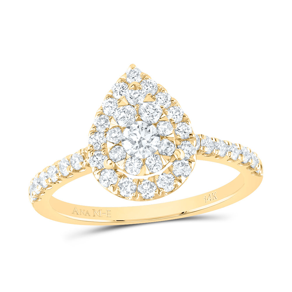 14kt Yellow Gold 7/8 Cttw Diamond Ana M Elite Pear Single Halo Bridal Wedding Engagement Anniversary Ring, Women Size: 5-9