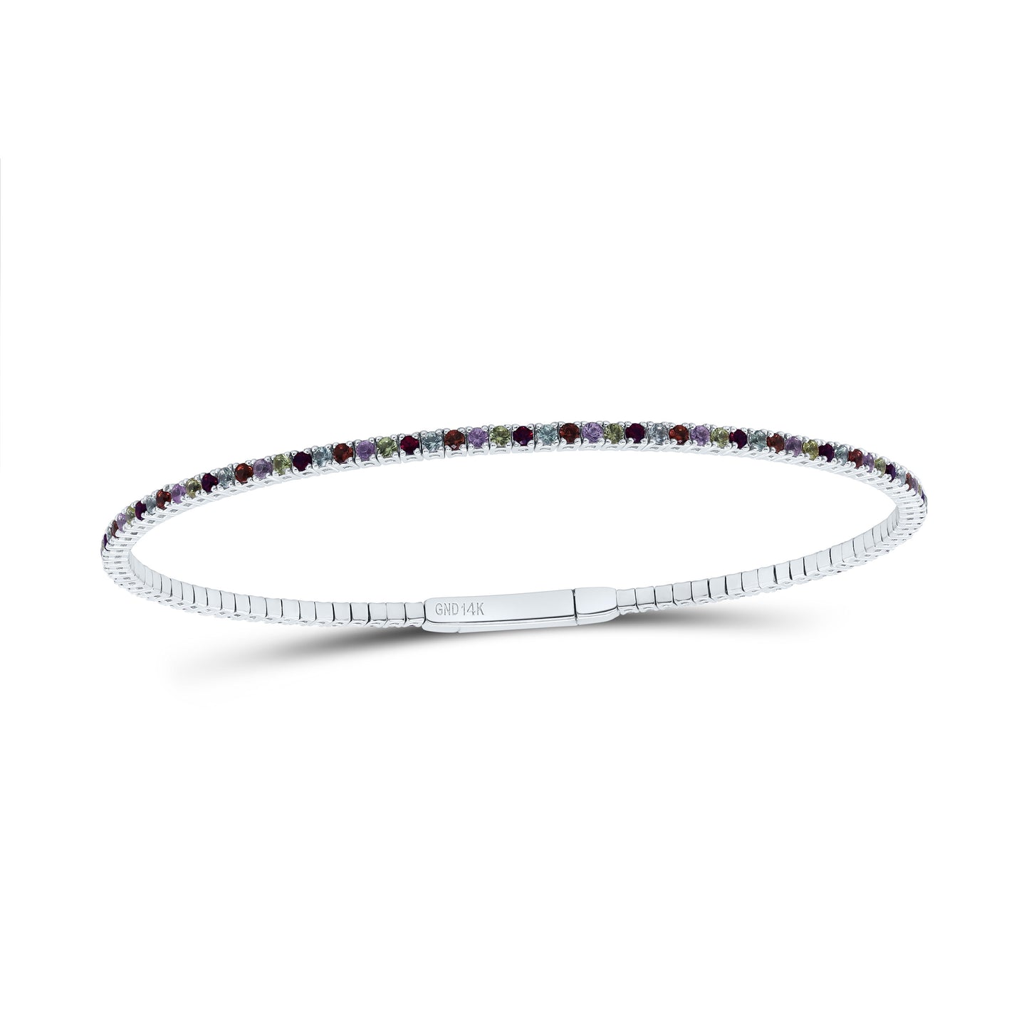 14K White Gold 1 7/8Ctw Round Natural Gem Multi Color Sapphire Tennis Bangle
