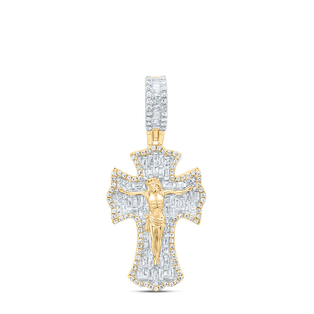 10kt Yellow Gold 3/4 Cttw Diamond Jesus Cross Mens Charm