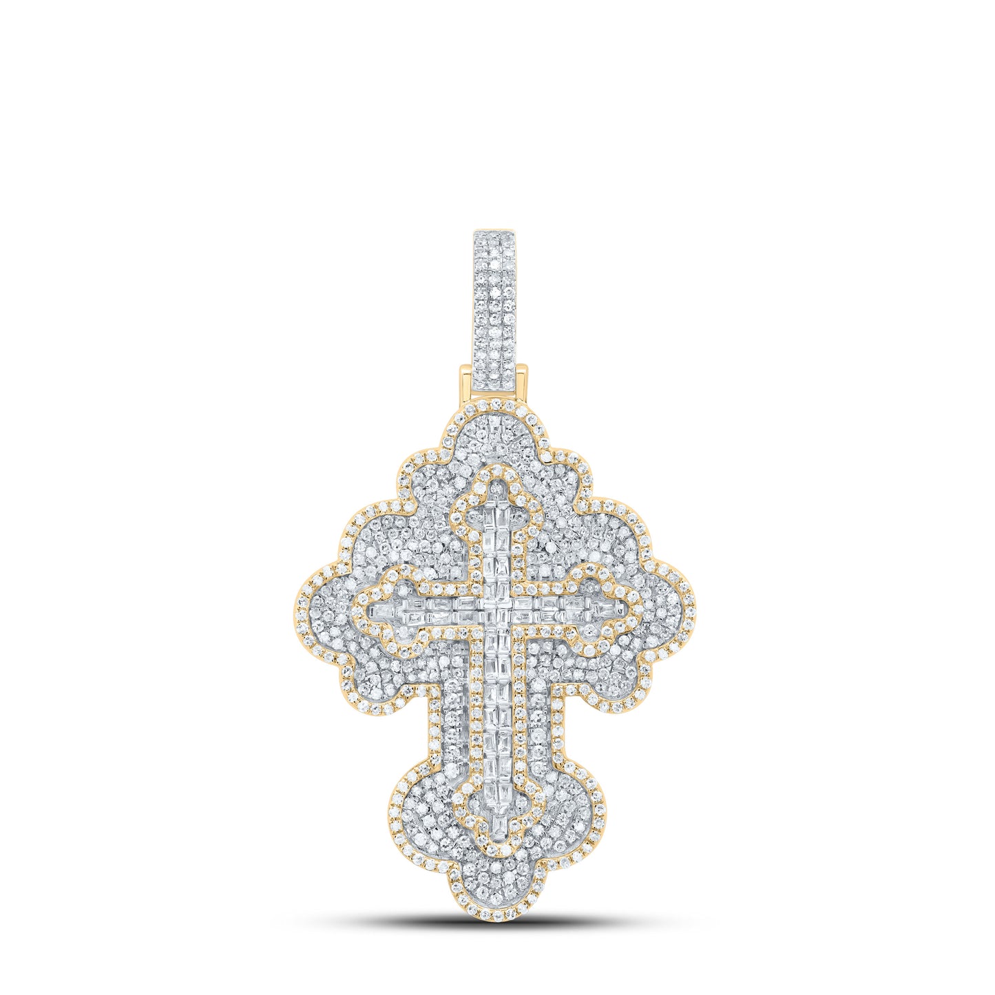 10kt Yellow Gold 1 1/2 Cttw Diamond Cross Mens Charm