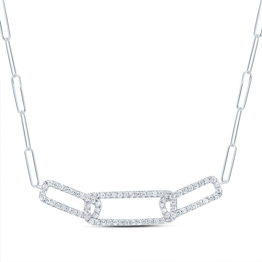 14kt White Gold 1/3 Cttw Diamond Ana M Fashion Paper Clip Necklace, Length: 18 Inch