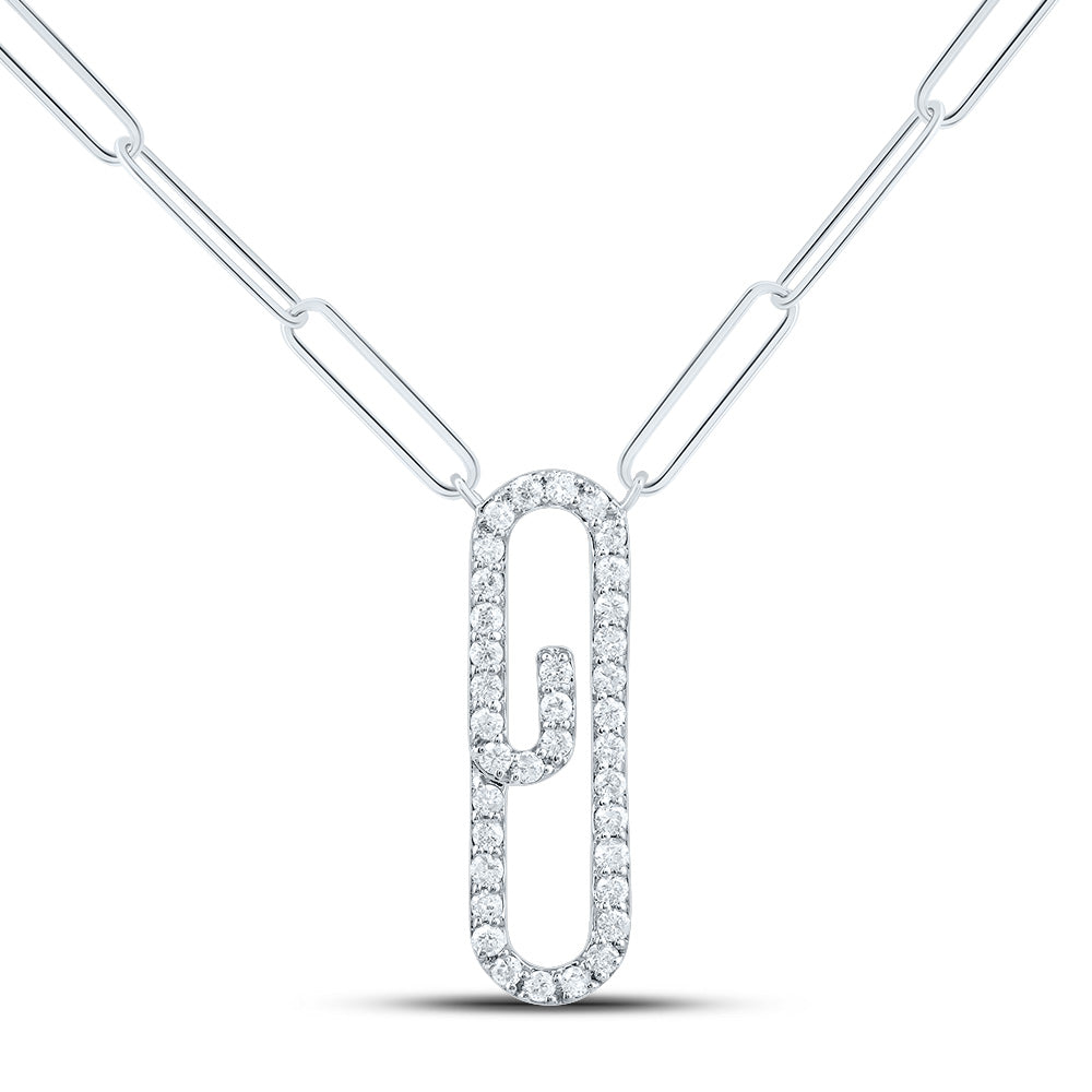 10kt White Gold 1/4 Cttw Diamond Fashion Paper Clip Necklace, Length: 18 Inch