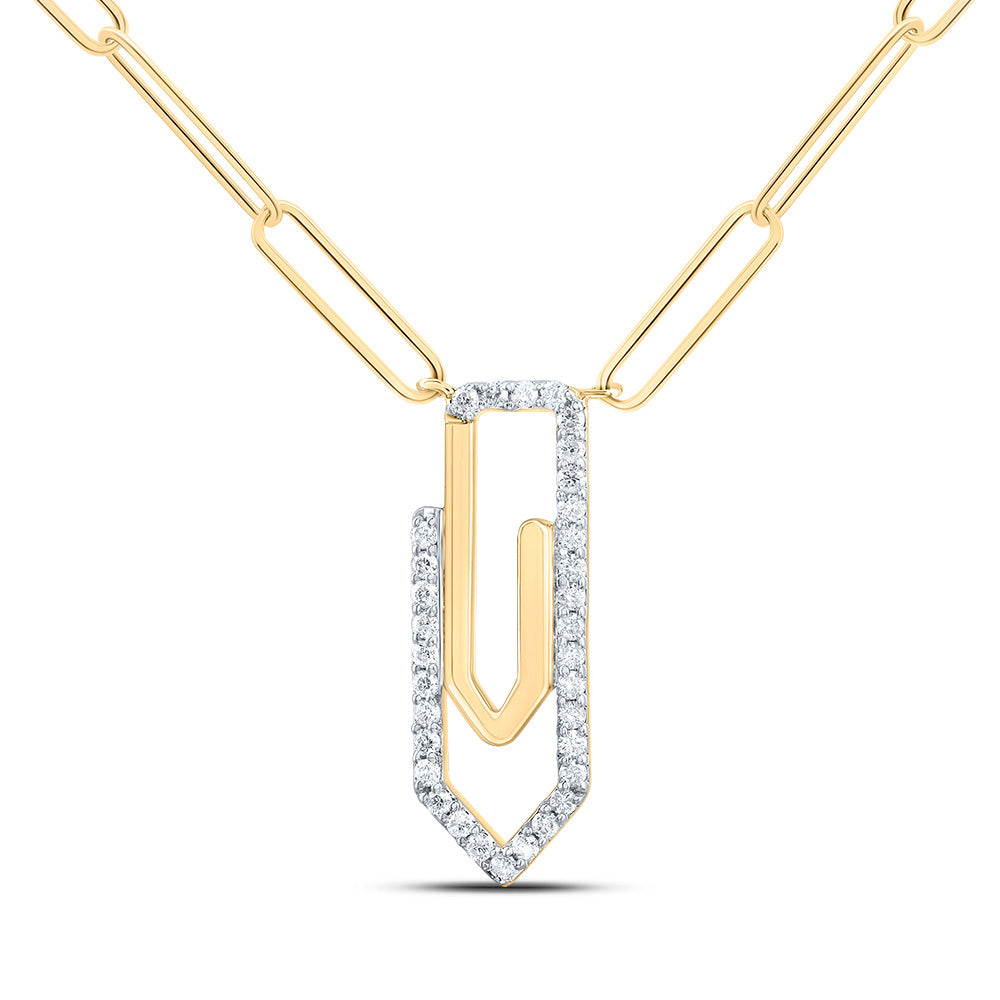 10kt Yellow Gold 1/6 Cttw Diamond Fashion Paper Clip Necklace, Length: 18 Inch