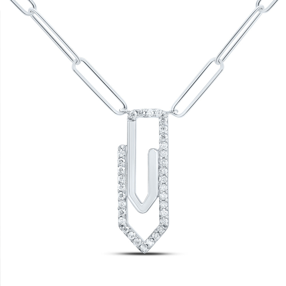 10kt White Gold 1/6 Cttw Diamond Fashion Paper Clip Necklace, Length: 18 Inch