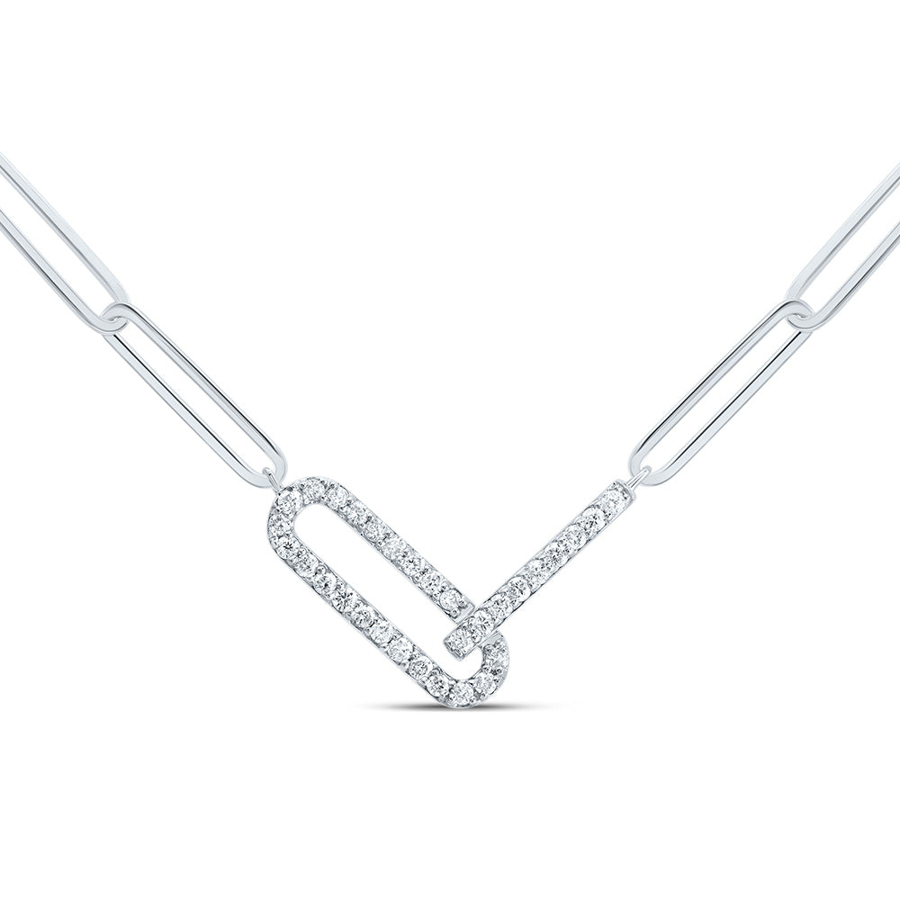 10kt White Gold 1/5 Cttw Diamond Fashion Paper Clip Necklace, Length: 18 Inch