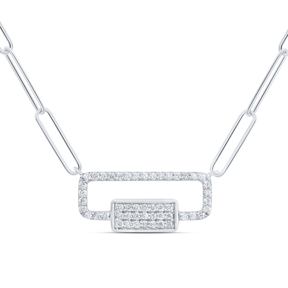 10kt White Gold 1/4 Cttw Diamond Fashion Paper Clip Necklace, Length: 18 Inch