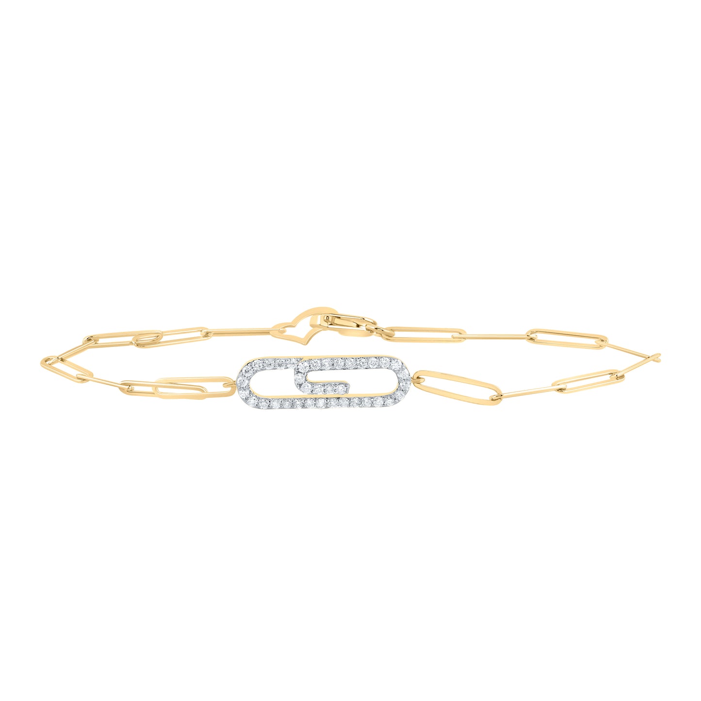 14kt Yellow Gold 1/4 Cttw Diamond Ana M Fashion Paper Clip Bracelet, Length: 7 Inch