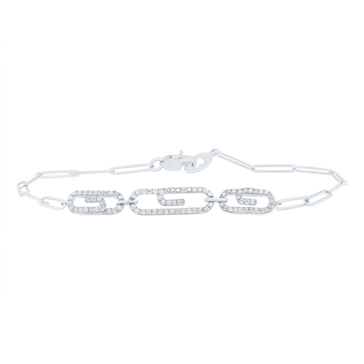 10kt White Gold 1/2 Cttw Diamond Fashion Paper Clip Bracelet, Length: 7 Inch