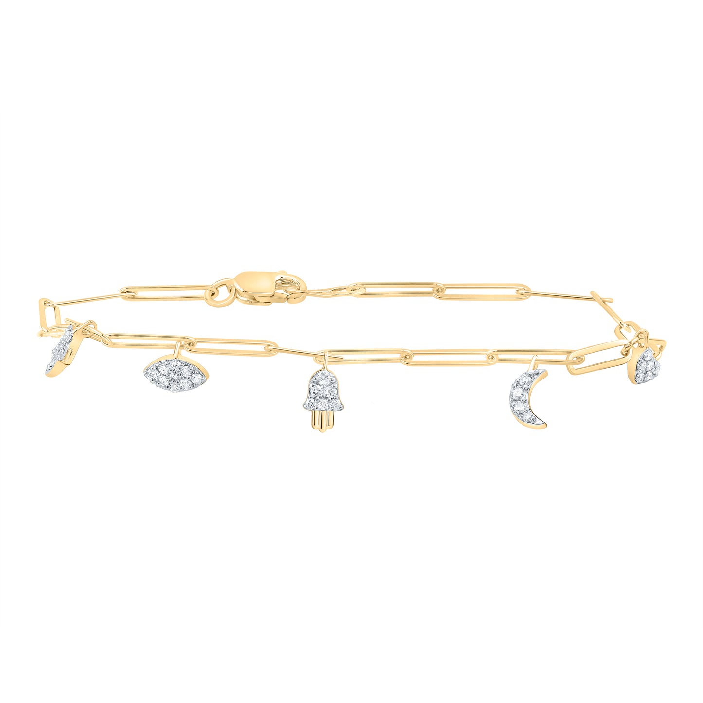 10kt Yellow Gold 1/5 Cttw Diamond Fashion Paper Clip Bracelet, Length: 7 Inch