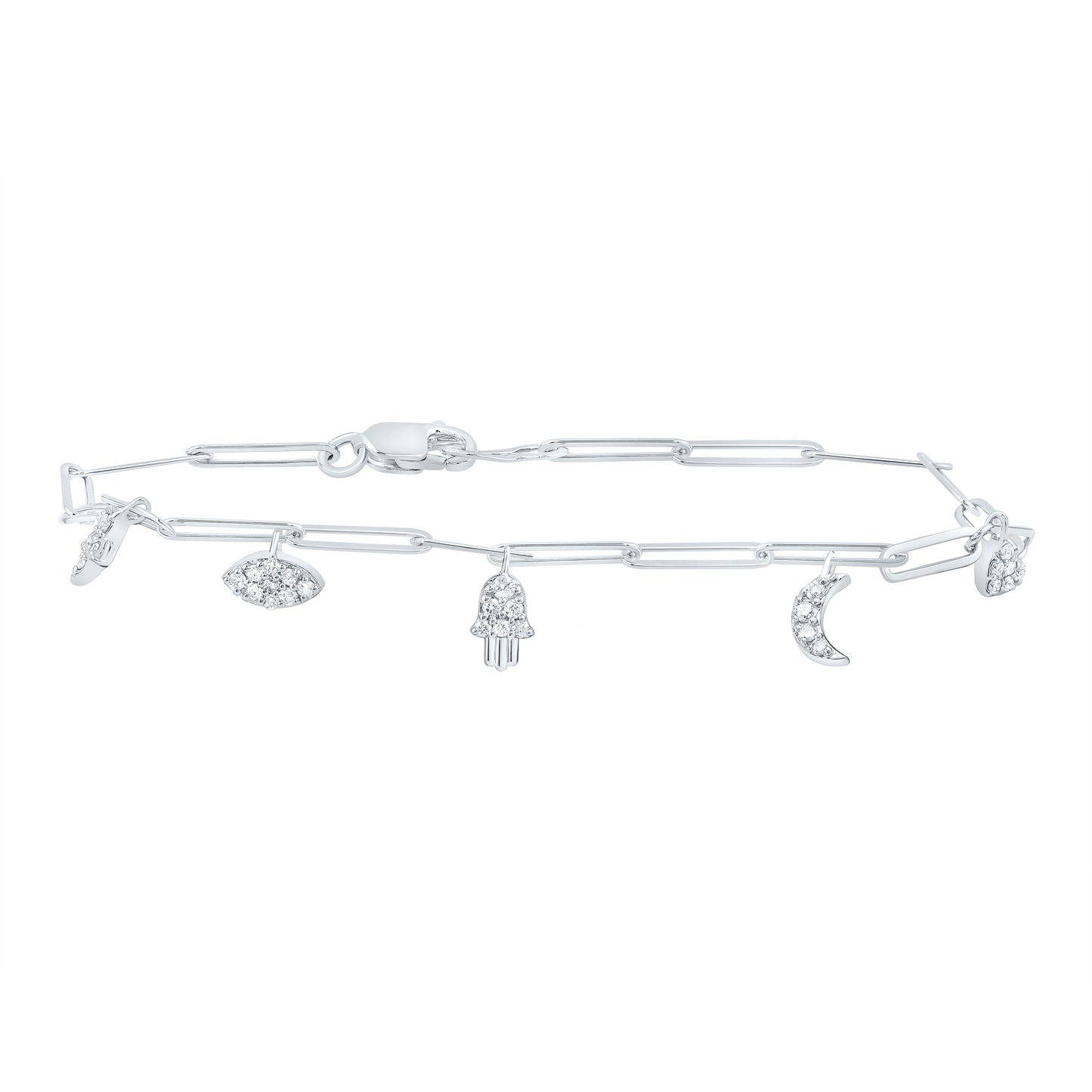10kt White Gold 1/5 Cttw Diamond Fashion Paper Clip Bracelet, Length: 7 Inch