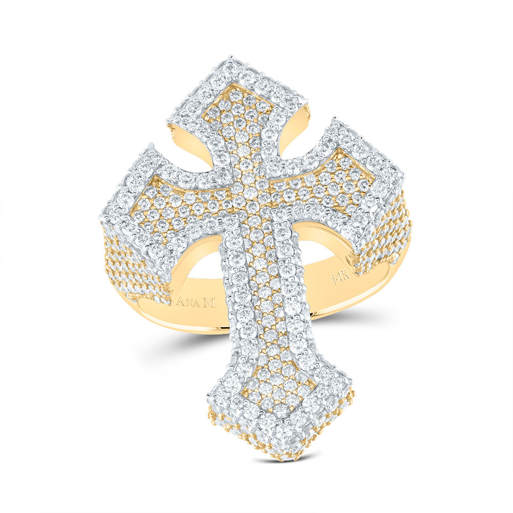 14kt Yellow Gold 3 3/4 Cttw Natural Diamond Am Cross Mens Ring, Men Size: 8-12
