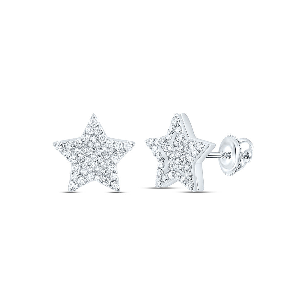 10kt White Gold 3/4 Cttw Diamond Star Mens Stud Earring