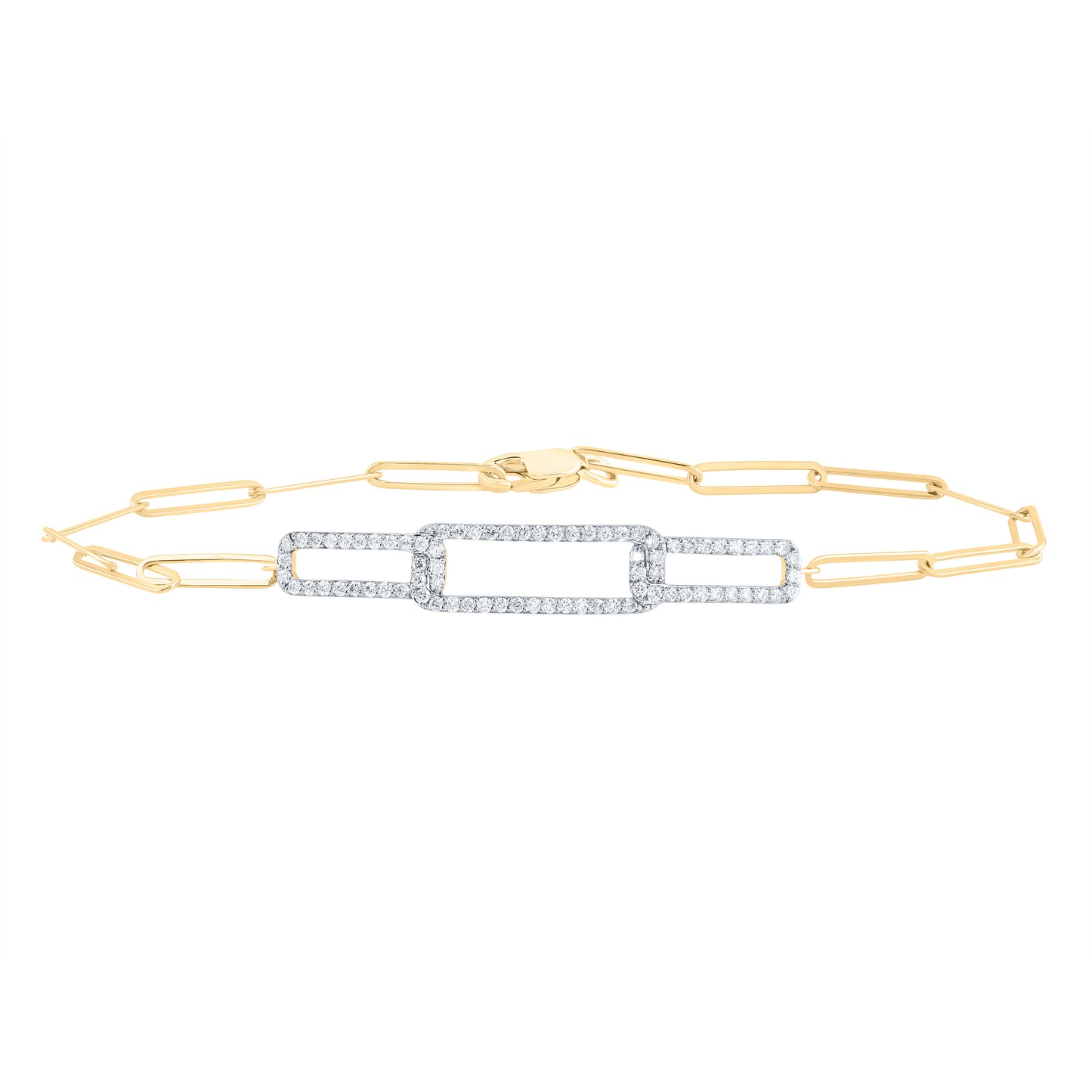 14kt Yellow Gold 3/8 Cttw Diamond Ana M Fashion Paper Clip Bracelet, Length: 7 Inch