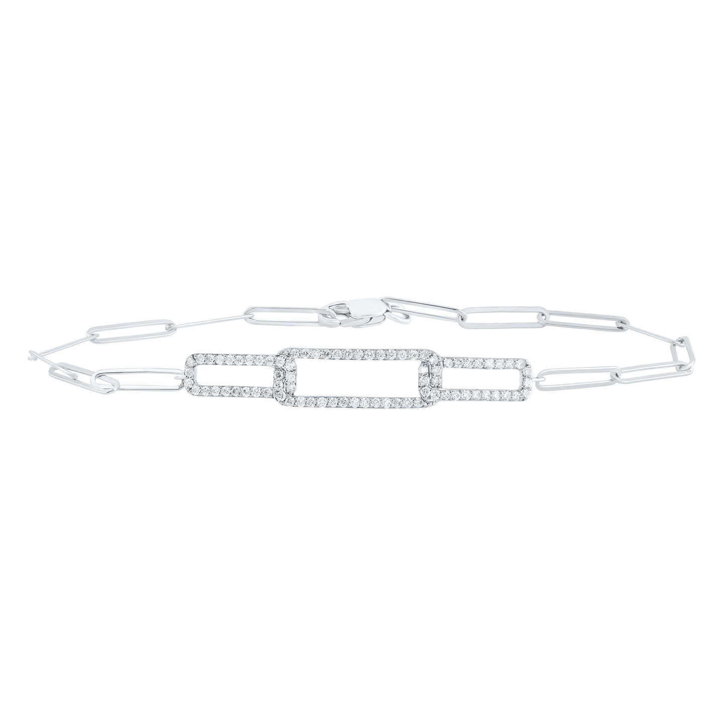 14kt White Gold 3/8 Cttw Diamond Ana M Fashion Paper Clip Bracelet, Length: 7 Inch