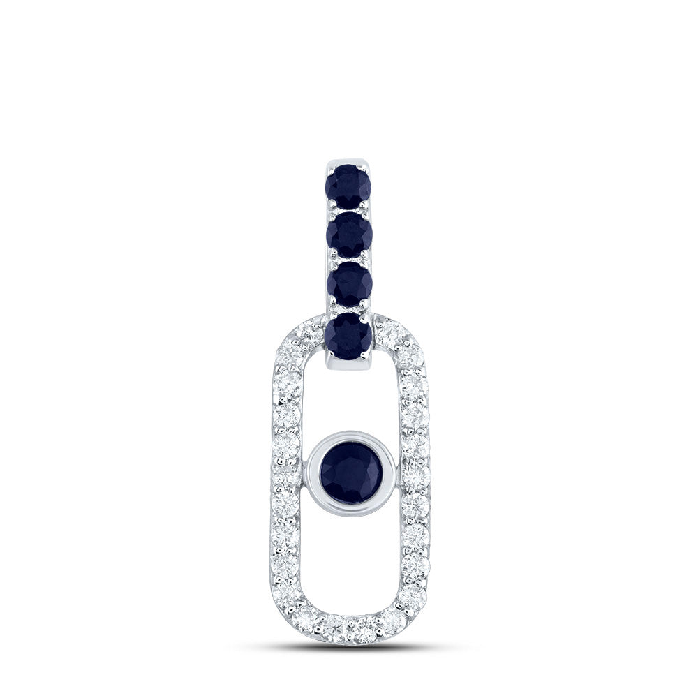 14kt White Gold 1/5 Cttw Diamond Ana M and 1/3 Cttw Round Blue Sapphire Natural Gem Paper Clip Pendant