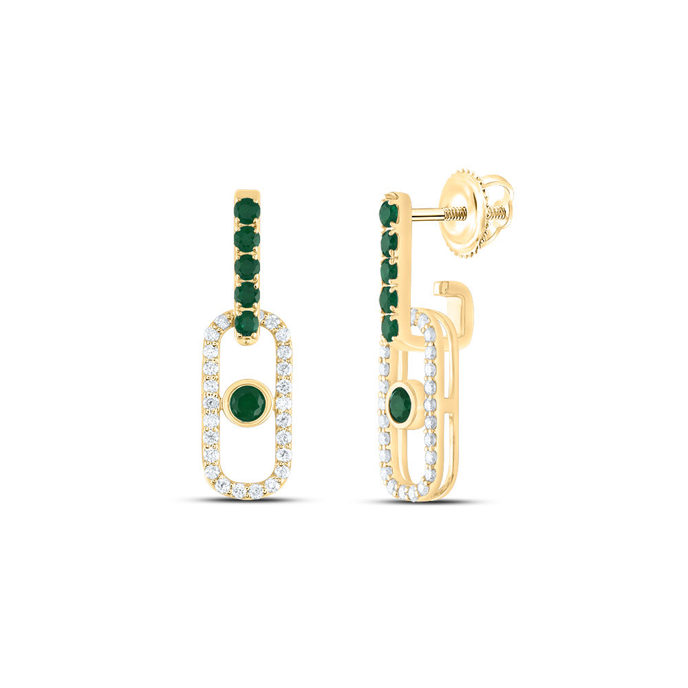 14K Yellow Gold 3/8Ctw Natural Diamond Ana M 5/8Ctw Round Emeral Natural Gem Paper Clip Earring