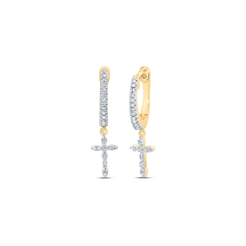 10kt Yellow Gold 1/8 Cttw Diamond Cross Dangling Earring