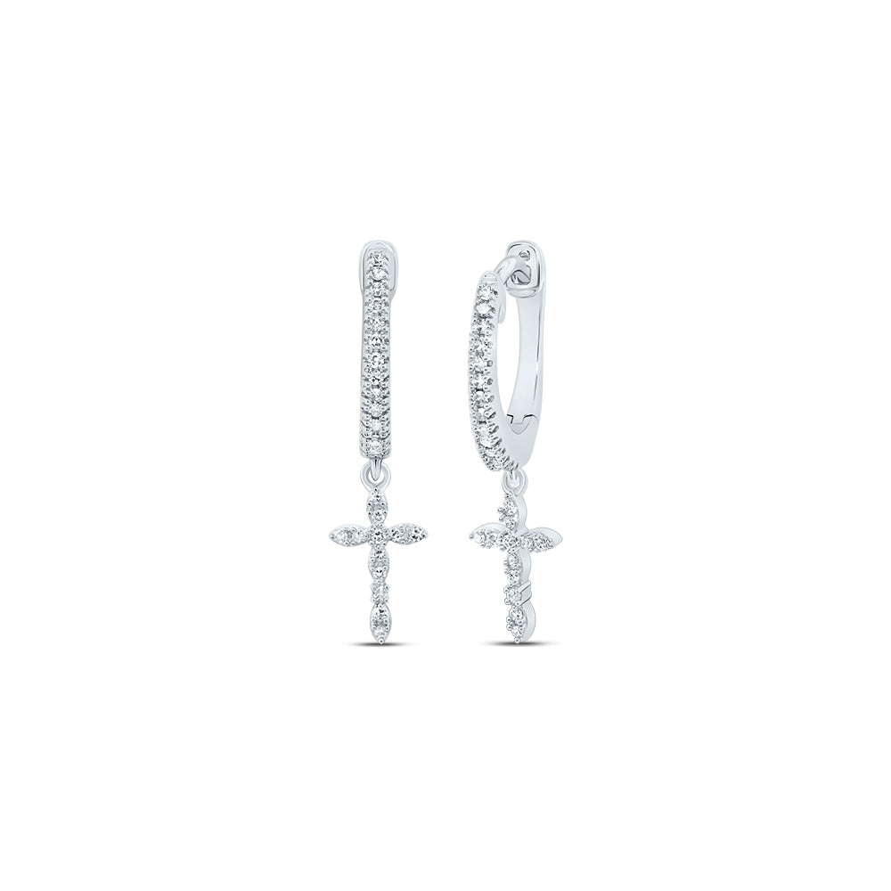 10kt White Gold 1/8 Cttw Diamond Cross Dangling Earring