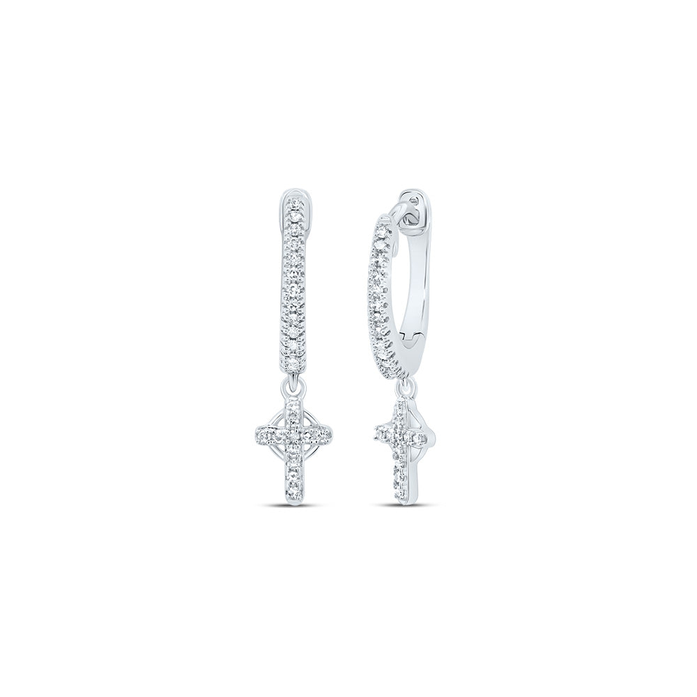 10kt White Gold 1/6 Cttw Diamond Cross Dangling Earring