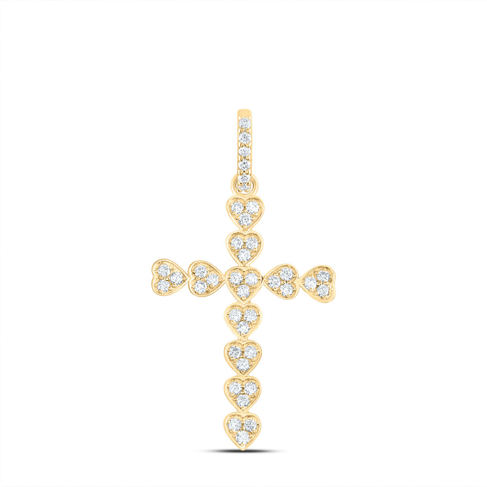 14kt Yellow Gold 1/2 Cttw Natural Diamond Ana M Fashion Heart Cross Pendant