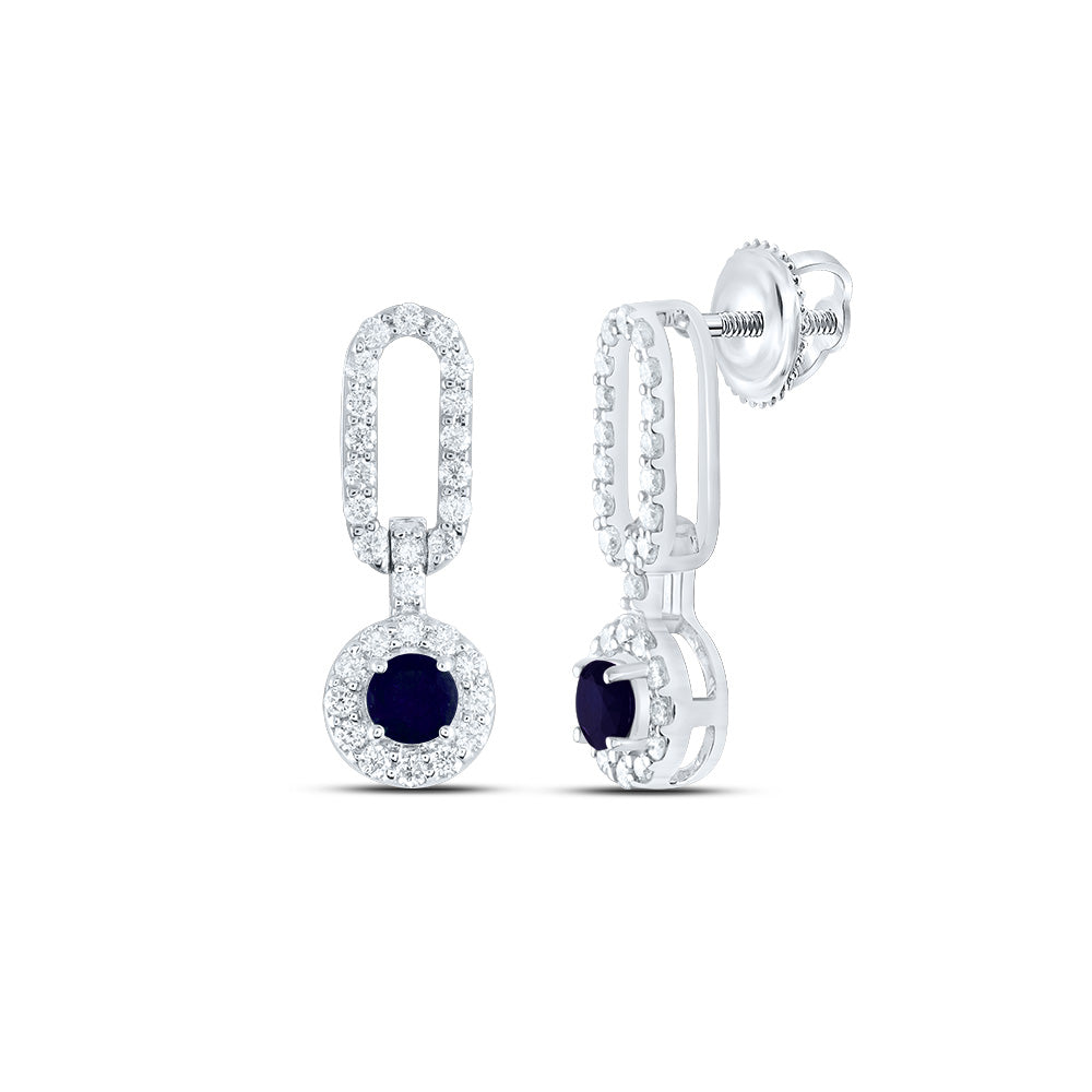 14kt White Gold 1/3 Cttw Diamond Ana M and 1/4 Cttw Round Blue Sapphire Natural Gem Paper Clip Earring