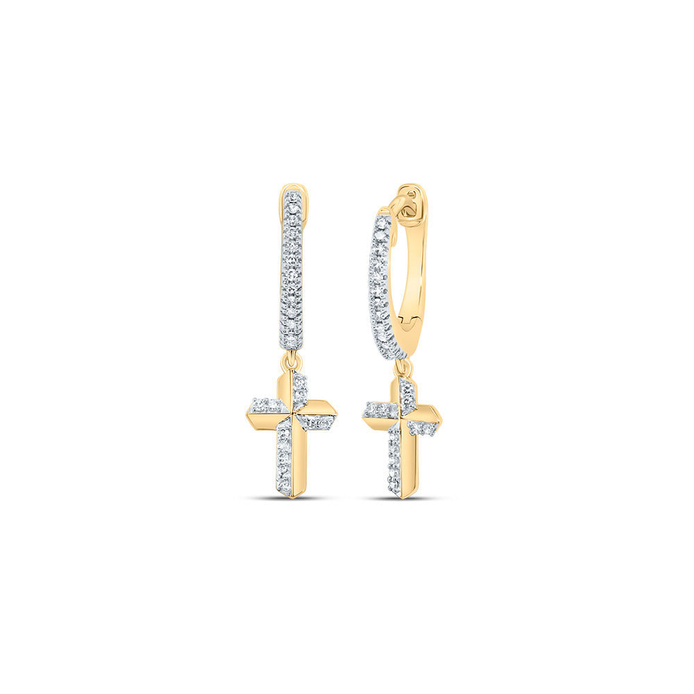 10kt Yellow Gold 1/6 Cttw Diamond Cross Dangling Earring