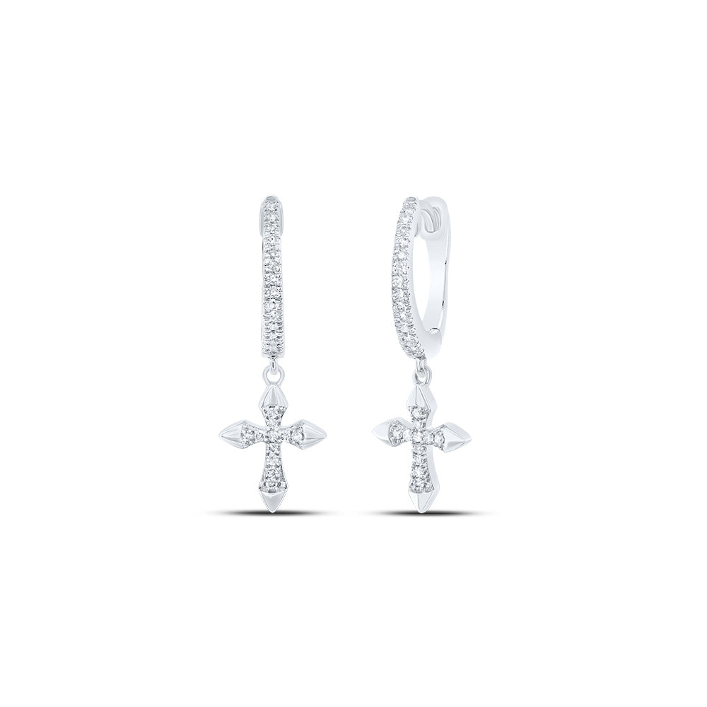 10kt White Gold 1/6 Cttw Diamond Cross Dangling Earring