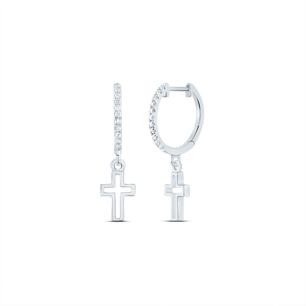 14kt White Gold 1/10 Cttw Diamond Ana M Fashion Cross Dangling Earring