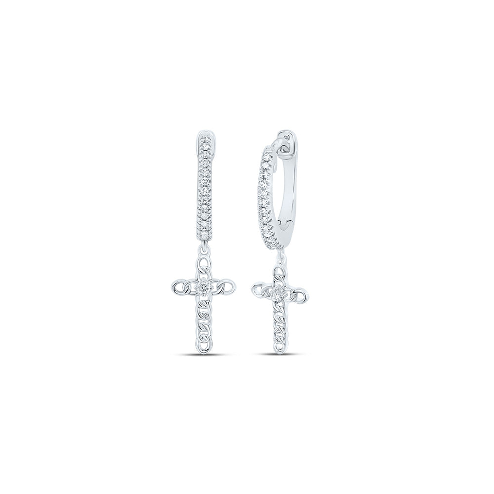 10kt White Gold 1/8 Cttw Diamond Cross Dangling Earring