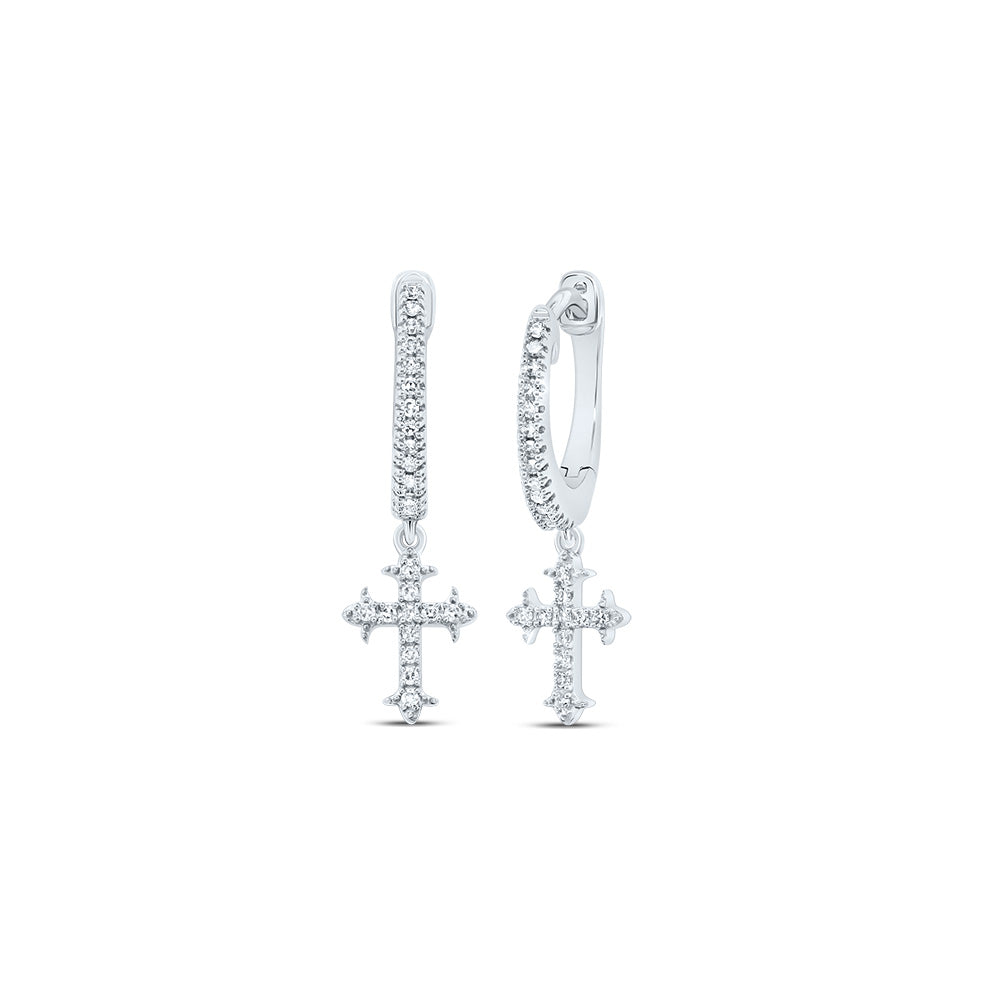 10kt White Gold 1/6 Cttw Diamond Cross Dangling Earring