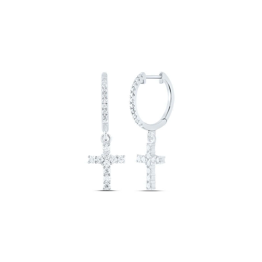 14kt White Gold 3/8 Cttw Diamond Ana M Fashion Cross Dangling Earring