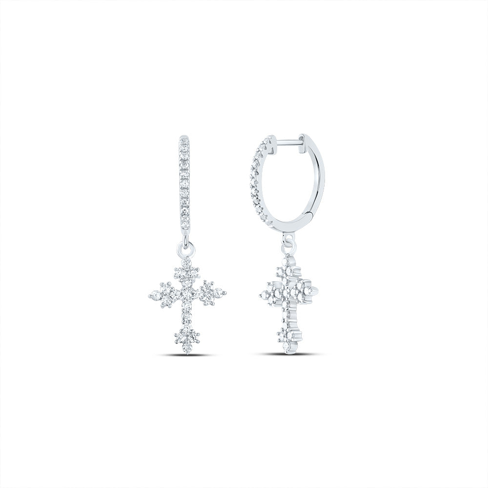 14kt White Gold 3/8 Cttw Diamond Ana M Fashion Cross Dangling Earring
