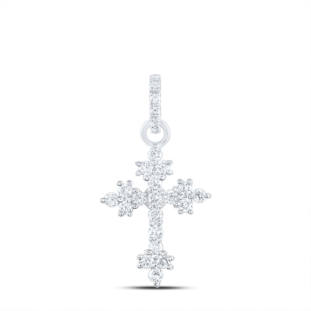 14kt White Gold 1/6 Cttw Diamond Ana M Fashion Cross Pendant