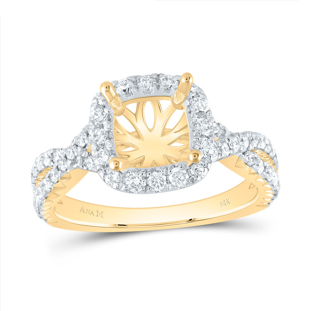 14kt Yellow Gold 3/4 Cttw Diamond Ana M 2ct-ccu Semi-mount Single Halo Wedding Engagement Anniversary Ring, Women Size: 5-9